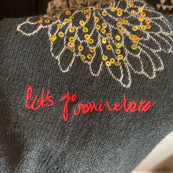 DESIGUAL Sz L Hibiscus Floral Sequin Sparkle Cascade Open Front Cardigan - Picture 5 of 12